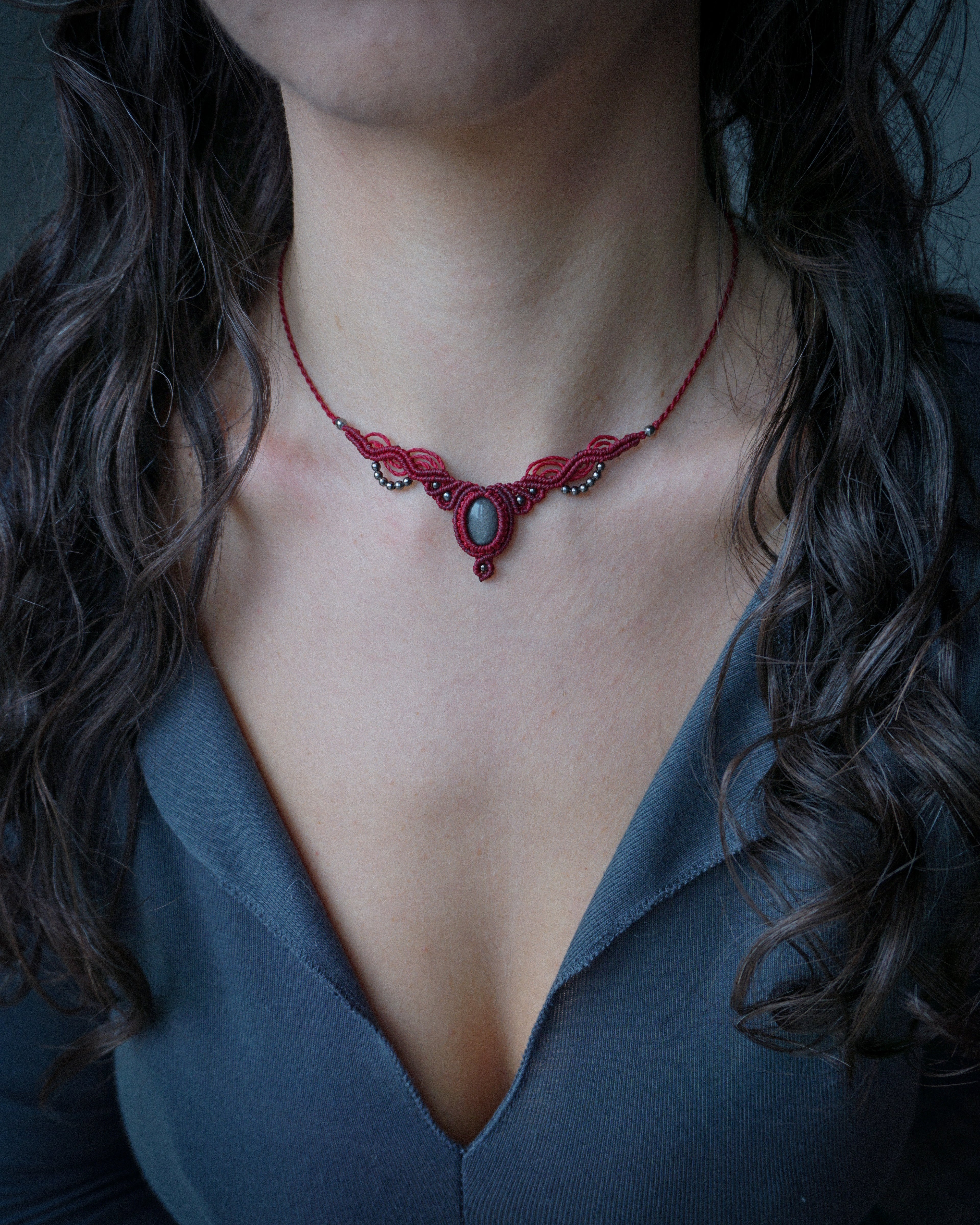 Collana Menta con Ossidiana Argento