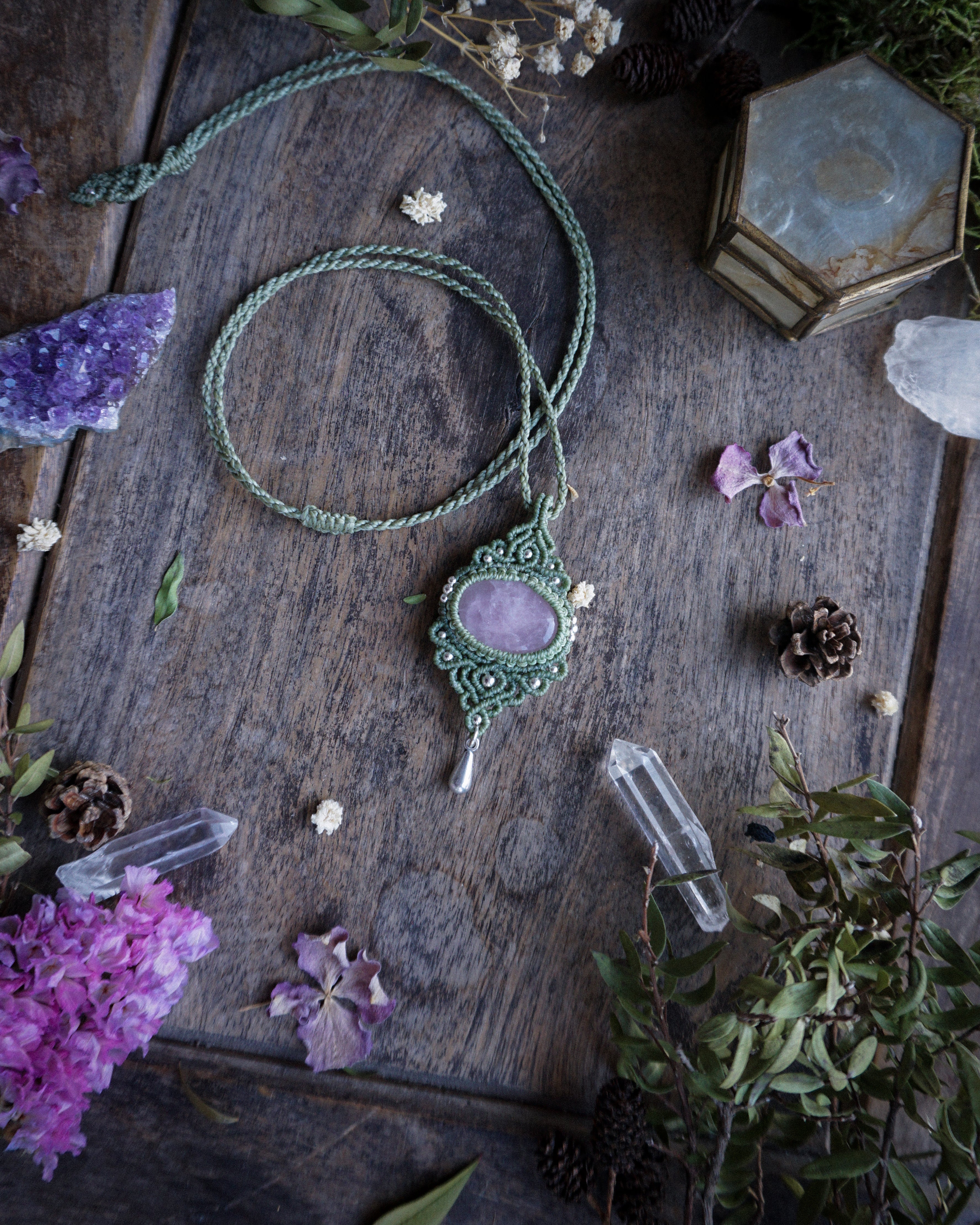 Collana pendente con Quarzo Rosa