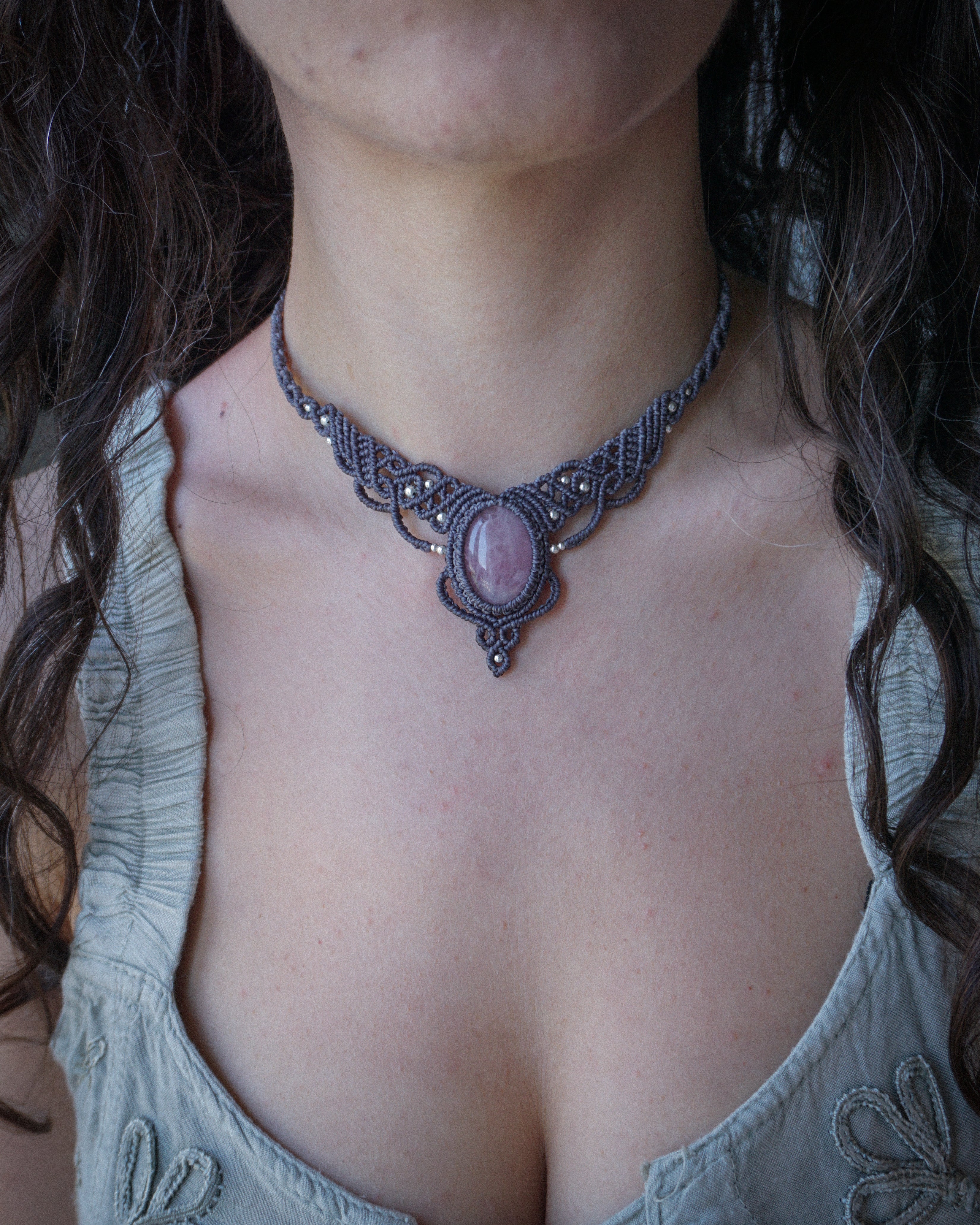 Lavender Necklace with Rose Quartz 