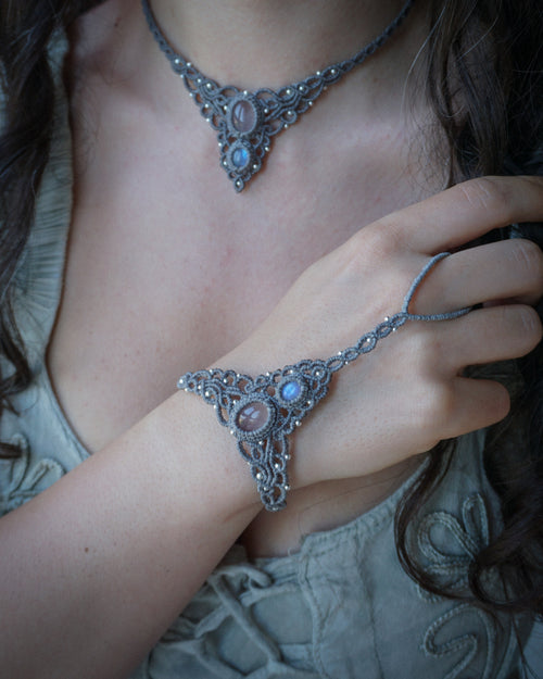 Bracciale Fresia con Quarzo Rosa e Labradorite Bianca