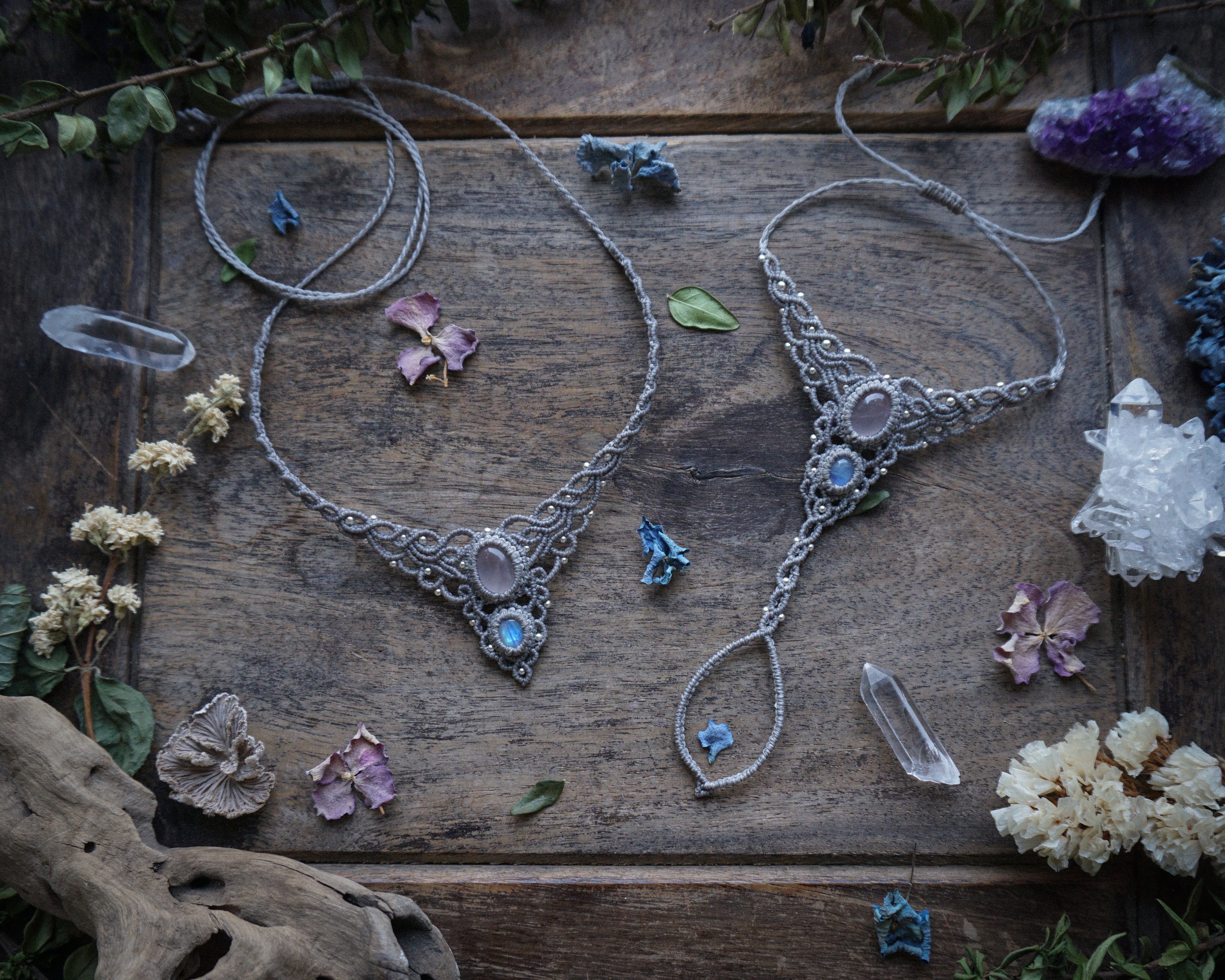 Bracciale Fresia con Quarzo Rosa e Labradorite Bianca
