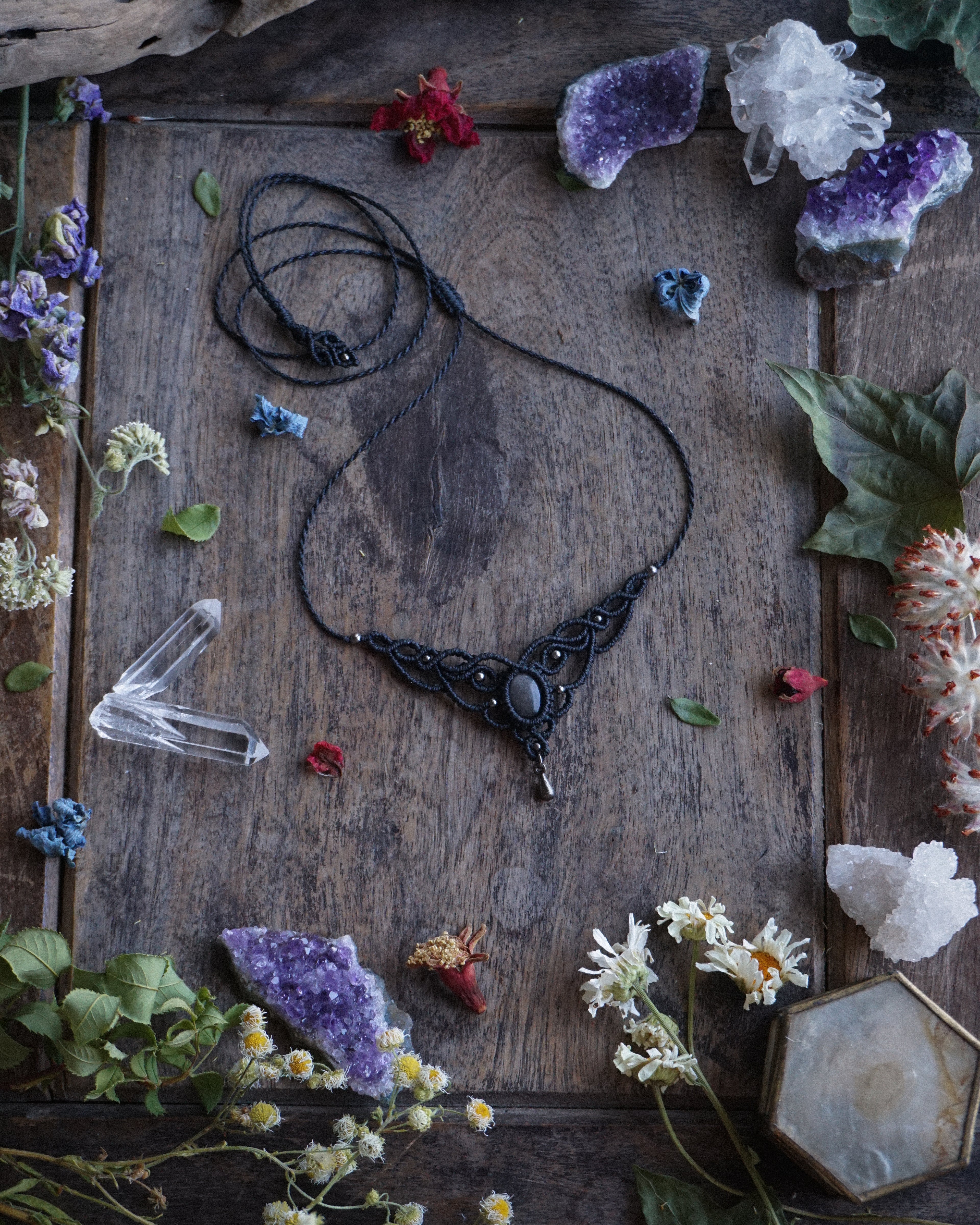Collana Campanula con Ossidiana Argento