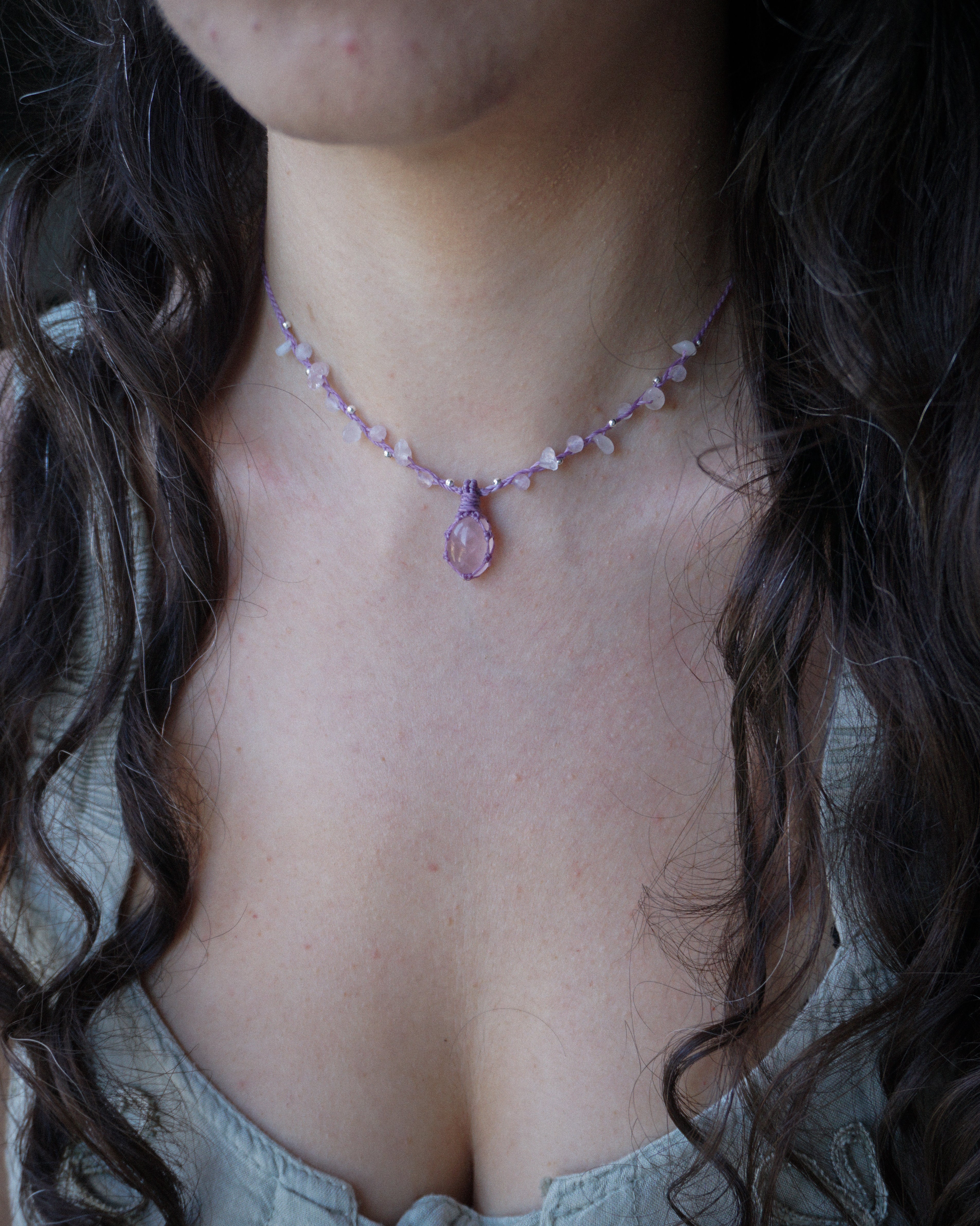 Collana Giglio con Quarzo Rosa