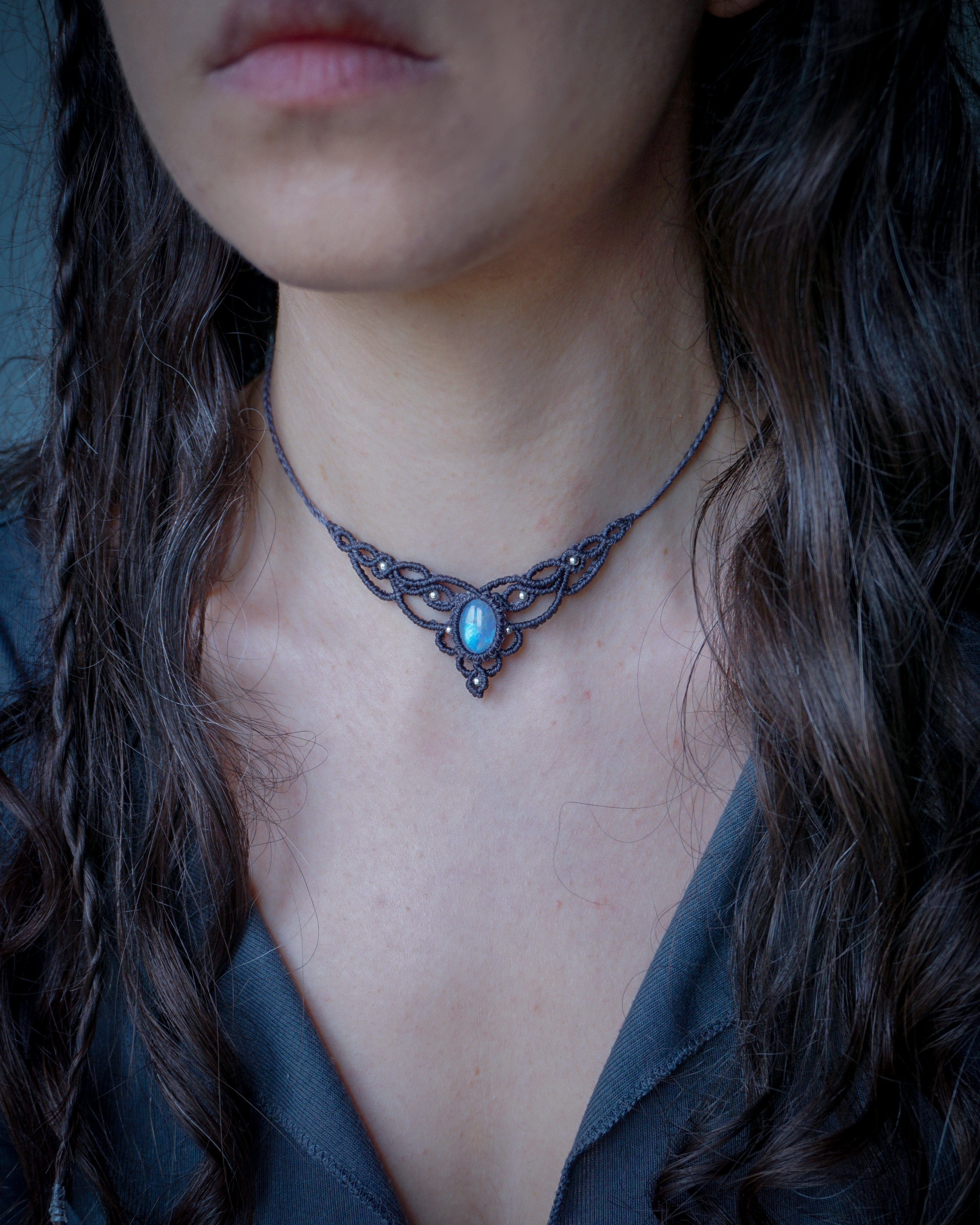 Collana Campanula con Labradorite Bianca