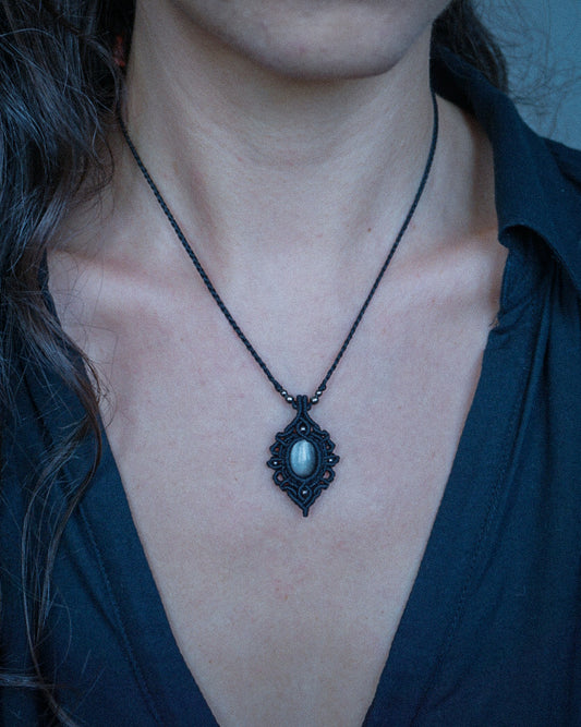 Collana Betula con Ossidiana Argento